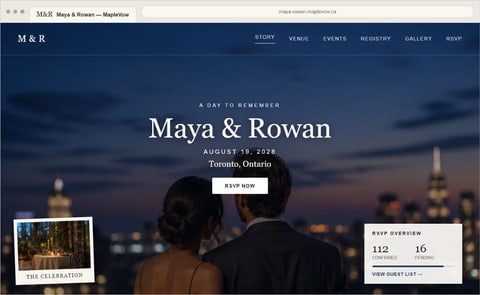 Photo Focus wedding website template preview